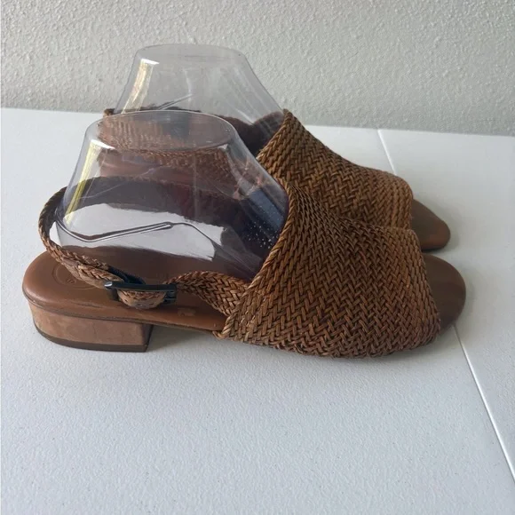 Paul‎ Green Helena Women Size 8 Woven Leather Tan Sandals Slingback Heel Boho - Picture 3 of 15